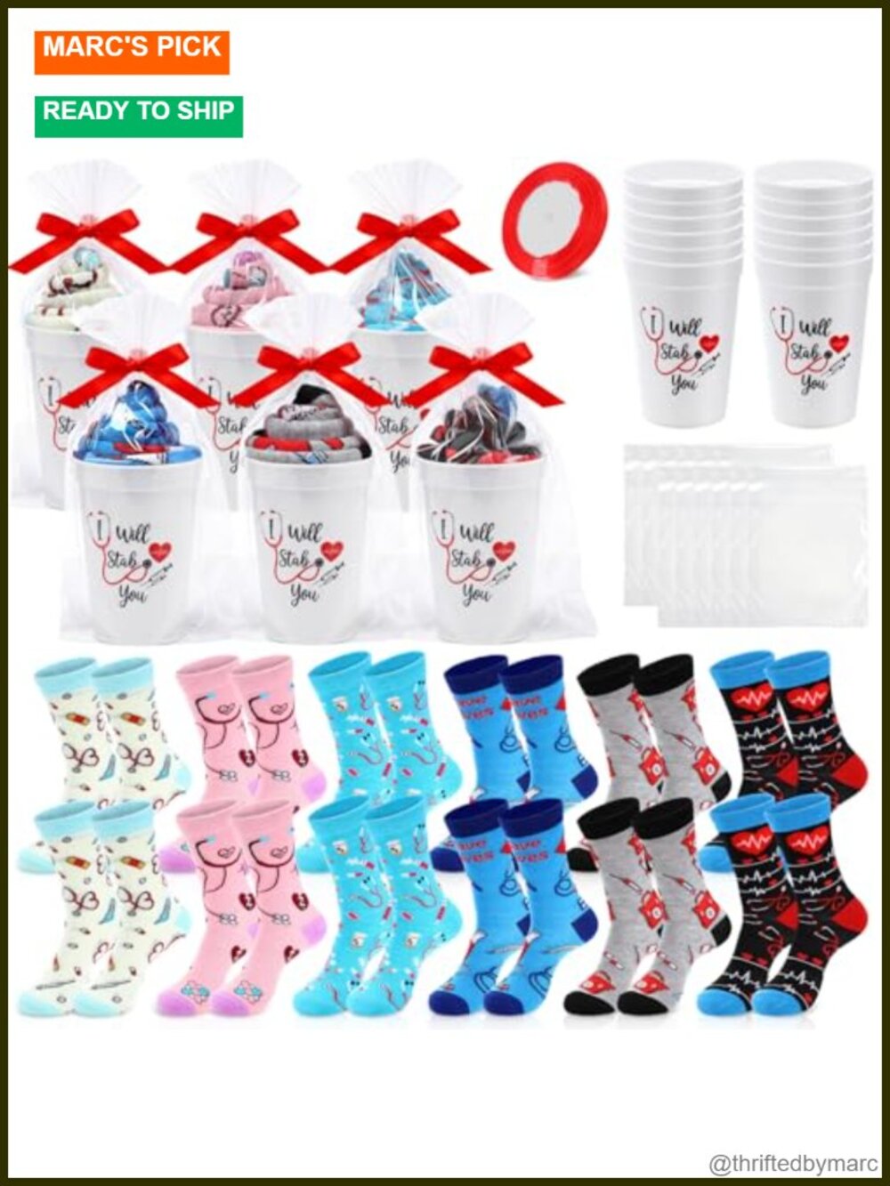 Nurse Graduation Gift Set 12 Pairs Cotton Socks & Mugs with Bags Ribbon